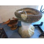 Small Cast Metal Bird Bath and Reconstituted Stone Bird Bath