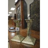 Pair of Mappin and Webb Silver Plated Corinthian Column Candlesticks