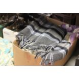 Two Quilted Bedspreads, Scottish Wool Tartan Blanket, Wool Bedspread and Belgian Rug