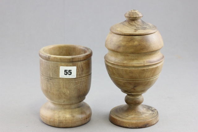 Treen Turned Pot & Lid plus another Treen Pot