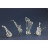 Set of Four Boxed Swarovski Silver Crystal Instruments including Saxophone 7477 000 007 / 211728