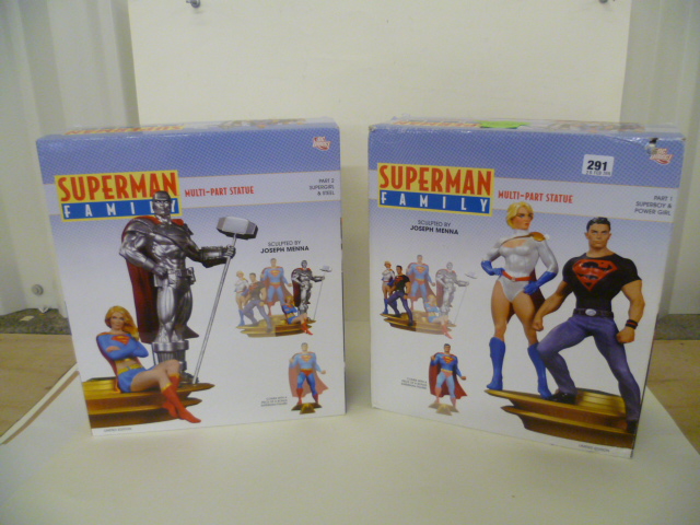 Two boxed DC Direct Superman Family multi-part statues comprising Part 1 Superboy & Power Girl