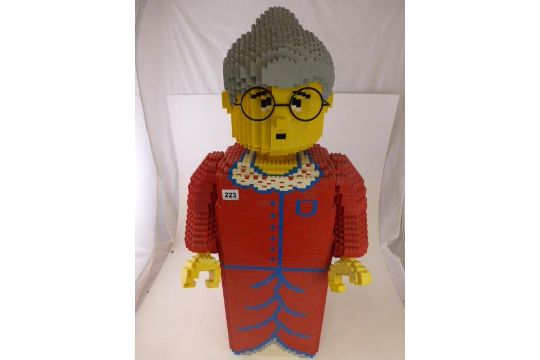 Large freestanding Lego 'Old Lady' made from original Lego bricks in gd 33" in