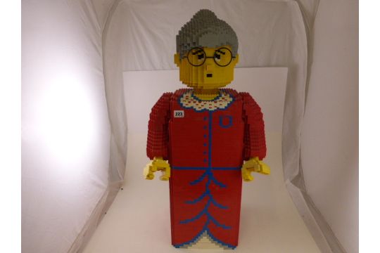 Large freestanding Lego 'Old Lady' made from original Lego bricks in gd 33" in