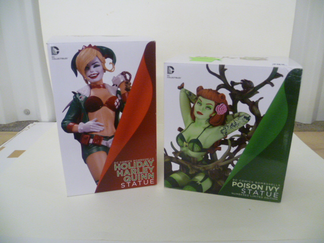 Two boxed DC Collectibles statues comprising of DC Comics Bombshells Holiday Harley Quinn (very good