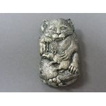 Silver plated vesta case depicting a cat & a rat