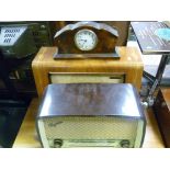 Two Vintage Radios - Ferguson and Cambridge Pye together with Edwardian Inlaid Mantle Clock