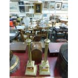 Pair of Gilt Brass Corinthian Column Table Lamps, 63cms high to light fitting