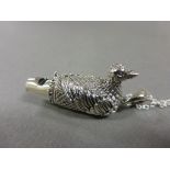 Silver whistle in the form of a duck on silver chain