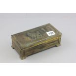 Art Deco Gilt Brass Cigarette Box, cedar lined, the lid with relief decoration of a Scottie Dog