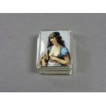 Silver pill box with nude image of a lady