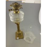 Victorian Oil Lamp with etched glass shade and tall brass column base