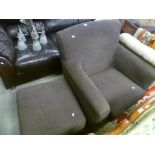 Contemporary Brown Upholstered Armchair and Matching Stool