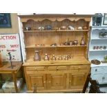 Large Pine Dresser with Shelves above Three Drawers and Three Cupboards