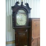 19th century Oak and Mahogany Longcase Clock the painted face marked W. Heliwell Leeds