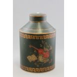 Toleware Tea Cannister decorated with musical instruments