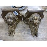 Pair of gilt plaster cherubs wall sconces