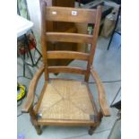 Arts and Crafts Style Ladder Back Elbow Chair with String Seat