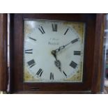 19th century Oak Longcase Clock with square hood and painted face marked F Beal, Fairford