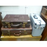 Two Vintage Leatherette Suitcases and a Flight Case