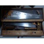 Vintage Wooden Tool Box with Various Tools including Record No. 5 Plane