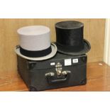 Christy's of London Black Silk Top Hat, Grey Top Hat (wool made size uk 7.5) plus a Hat Box