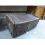 Large Vintage Leather Bound Travelling Trunk