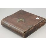 Early 20th century Wooden Stationery Box with Tooled Leather Cover together with a Tooled Leather
