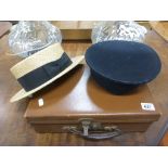 Vintage Straw Boater, Sailors Hat and a Small Suitcase