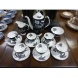 Royal Albert ' Night and Day ' Coffee Set comprising Coffee Pot, Milk, Sugar and Six Coffee Cups and