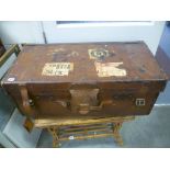 Large Early 20th century Leather Suitcase with Luggage Labels