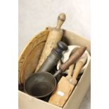 Group of Vintage Kitchenalia including Pestle & Mortar, Bread Board, Sieve, Rolling Pin, etc