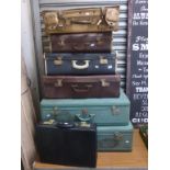 Vintage Leather Suitcase, Briefcase and Five Further Suitcases