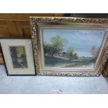 Gilt Framed Rural Scene Print and another Print