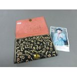 Hand Embroidered Cloth Purse signed inside by George Melly together a George Melly photograph