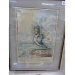 Hand Coloured James Gillray Etching ' The Great Sea Caterpillar transformed '