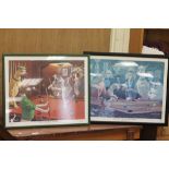 Four Framed and Glazed Arthur Sarnoff Comical Prints of Dogs playing Pool - Jack the Ripper, The