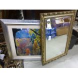 Small Gilt Framed Mirror and a Print of Trees