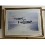 Framed and Glazed Robert Taylor Print ' Memorial Flight ' with four signatures including Johnnie