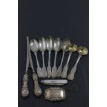 Five Victorian Silver Teaspoons, Pair of Victorian Silver Salt Spoons with Gilt Bowls (Glasgow