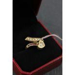 18ct Yellow Gold Ruby and Diamond cross over ring