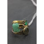 19th centuryt 22ct Gold Ring set with an Emerald, Victorian Yellow Metal Mourning Ring and 9ct