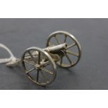 Victorian Silver Model of an Artillery Canon, 5.5cms long, London 1897 (foreign import marks)