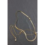9ct Gold Flat Twisted Chain together with 9ct Gold Link Chain and Yellow Metal Pendant set with
