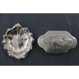 Small Silver Leaf Shaped Pin Tray plus Indian White Metal Box, the hinged lid with embossed elephant