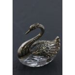 Silver & Glass Salt in the form of a Swan with articulated wings