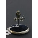 Edwardian Silver Hat Pin Stand with Owl Finial with Green Glass Eyes, Birmingham 1907