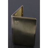 Art Deco Silver Cigarette Case with Engine Turned Decoration, small engraved cartouche and later