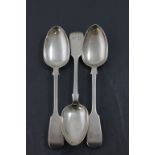 Three Victorian Silver Serving Spoons, fiddle pattern, Exeter 1845, William Rawlings Sobey