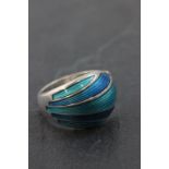 David Andersen Norwegian Silver Ring with Two Tone Blue Enamelling